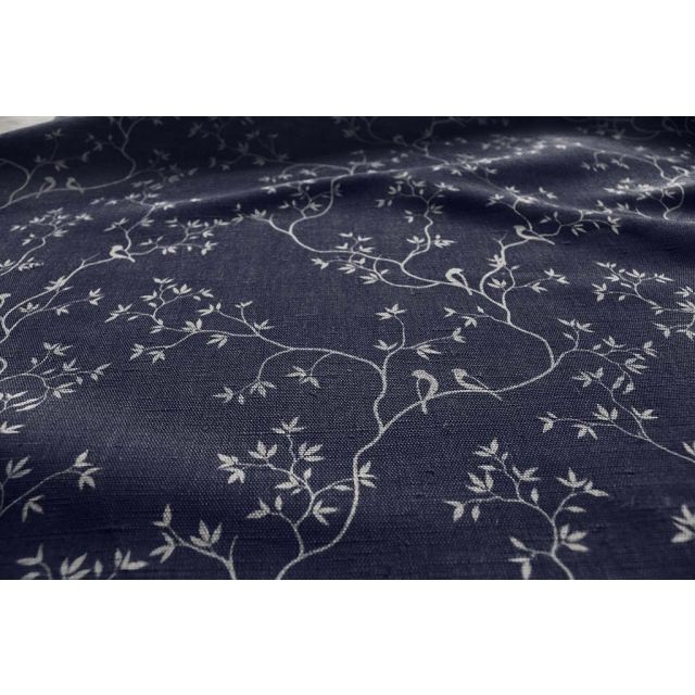 Goldfinch INV-Deep Blue - Curtain fabric with botanical print