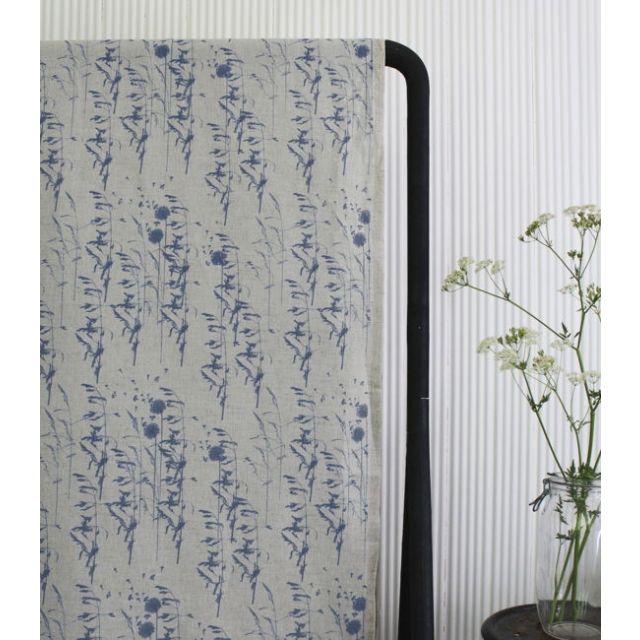 Breeze Denim - Curtain fabric with Blue botanical pattern