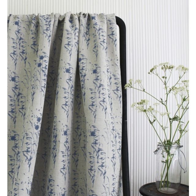 Breeze Denim - Curtain fabric with Blue botanical pattern