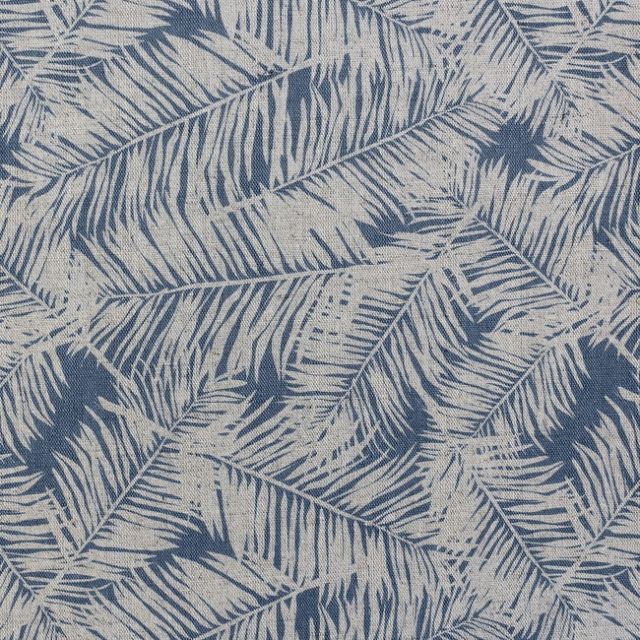 Gabi Denim - Curtain fabric, abstract Blue botanical leaf pattern