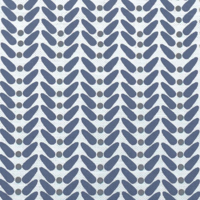 Hilda Denim - White curtain fabric printed with Blue and Grey