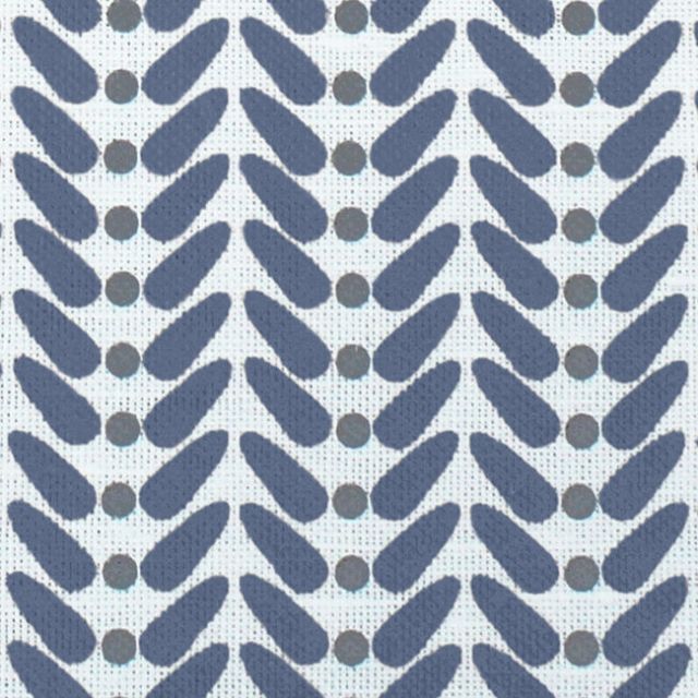 Hilda Denim - White curtain fabric printed with Blue and Grey