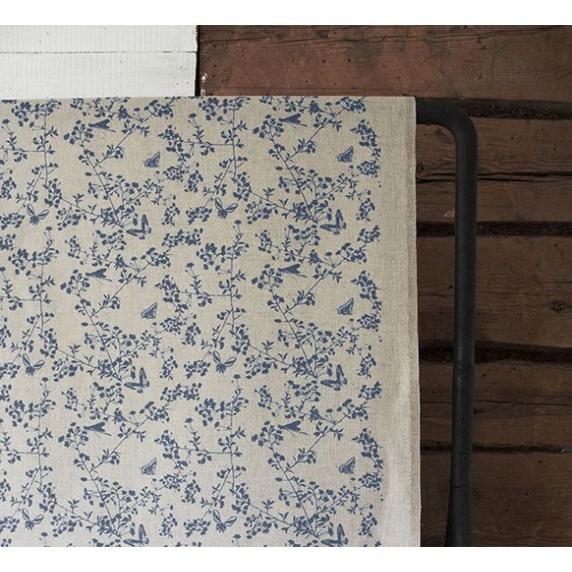Kamille Denim - Curtain fabric, Blue pattern with butterflies