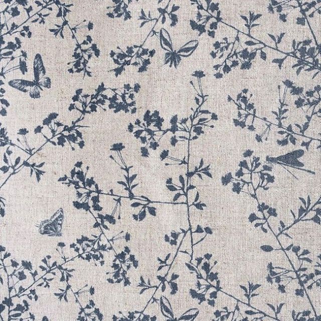 Kamille Denim - Curtain fabric, Blue pattern with butterflies