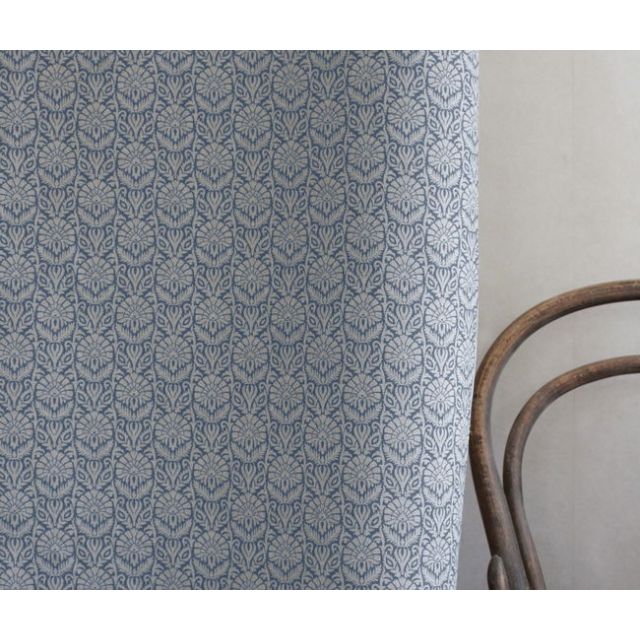 Krista Denim - Curtain fabric with an abstract Blue floral pattern