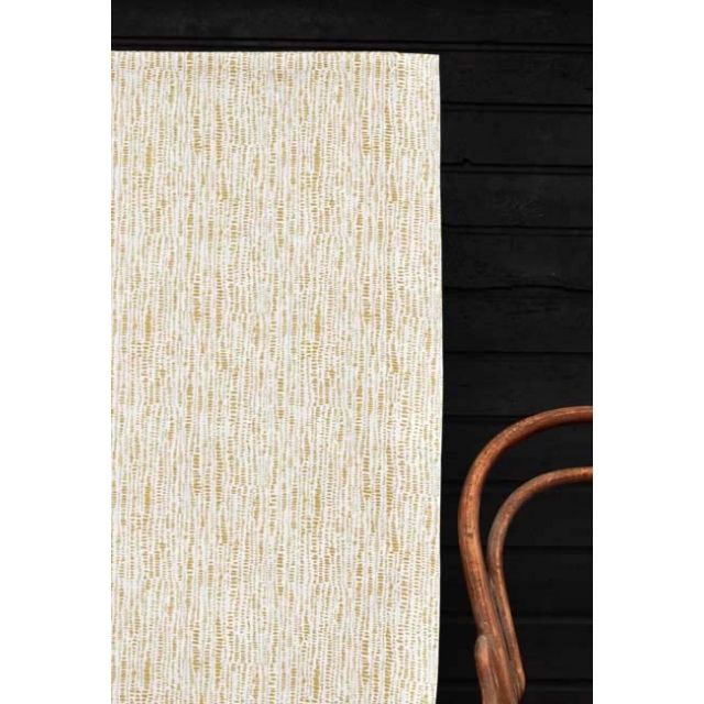 Dora-WHT-Dijon - White fabric with Mustard Abstract Print, 100% Linen