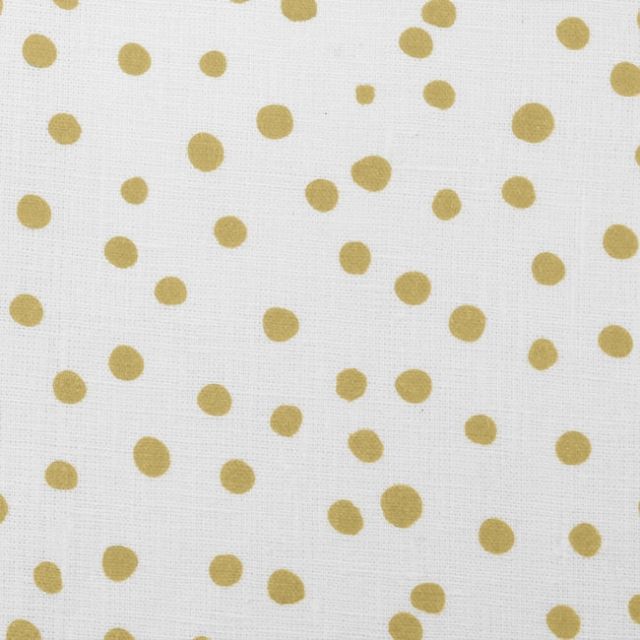 Dottie Dijon-WHT - Dotted fabric with Yellow spots, 100% Linen