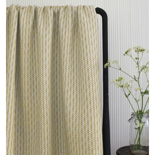 Fia Dijon - Linen curtain fabric, abstract Yellow pattern