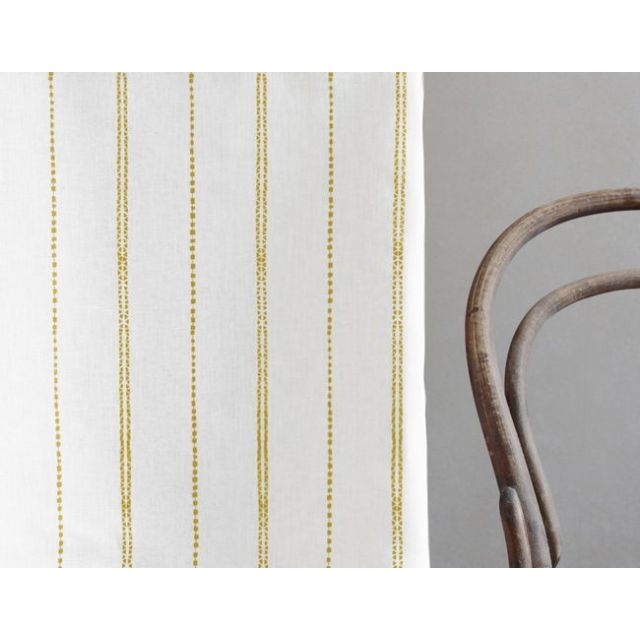 Inga Dijon - White fabric with Yellow decorative stripes, 100% Linen