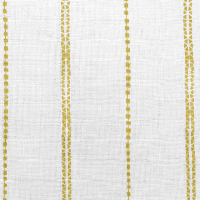 Inga Dijon - White fabric with Yellow decorative stripes, 100% Linen