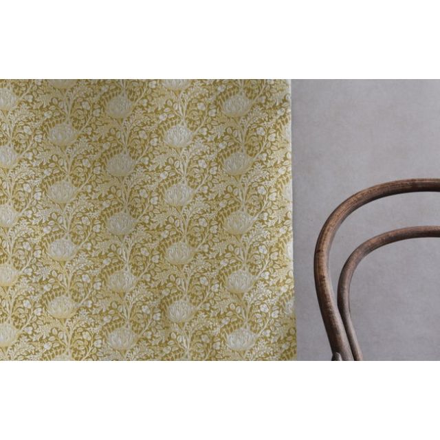 Katarina Dijon - White linen fabric with Yellow floral print