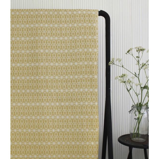 Kjersti Dijon - White linen fabric, Yellow abstract print