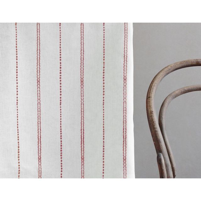 Inga Red - White fabric with Red decorative stripes, 100% Linen