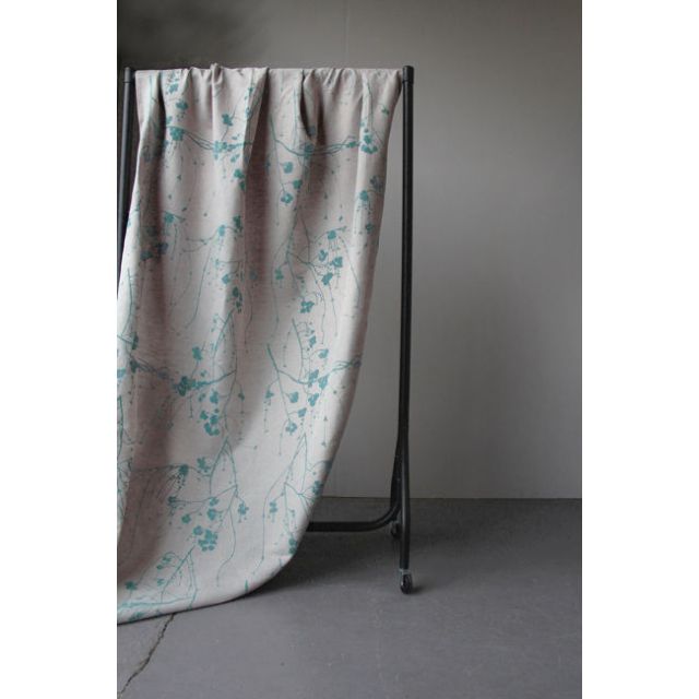 Berry Duckegg - Natural fabric with duckegg blue print