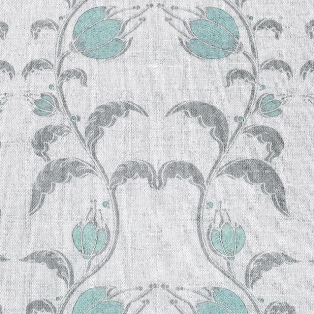 Dana Duckegg - Floral Blue and Grey print on Linen Cotton fabric
