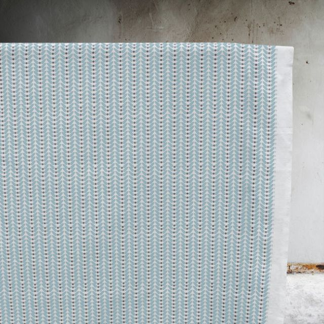 Hilda Duck Egg - White curtain fabric printed with Duckegg Blue and Grey