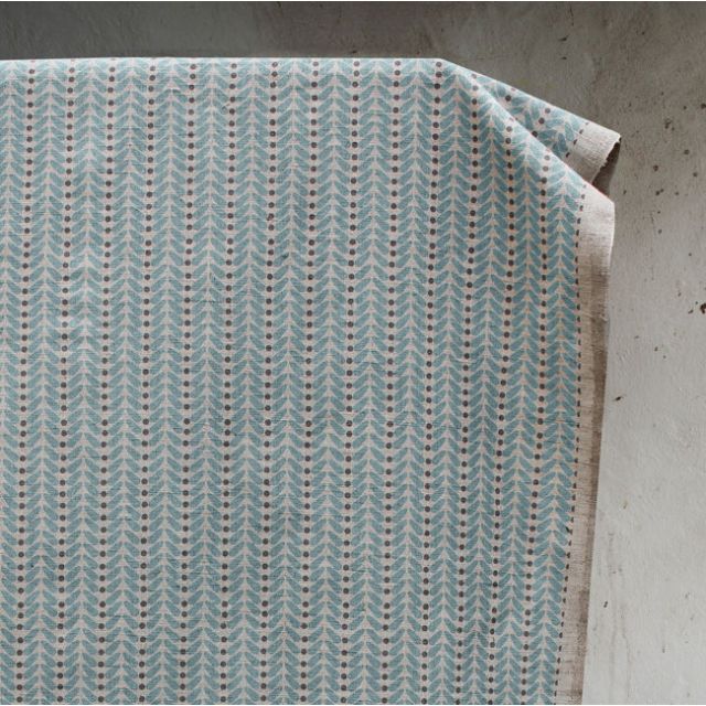 Hulda Duck Egg - Fabric for curtains printed with Duck Egg Blue and Grey