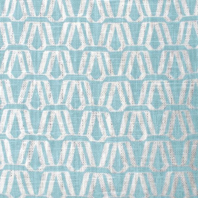 Ilva Duck Egg - White linen fabric, Duck Egg coloured contemporary print
