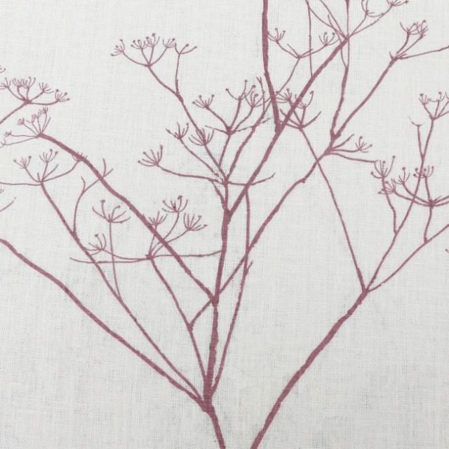 Cicely Dusty Pink - White curtain fabric, Pink botanical print