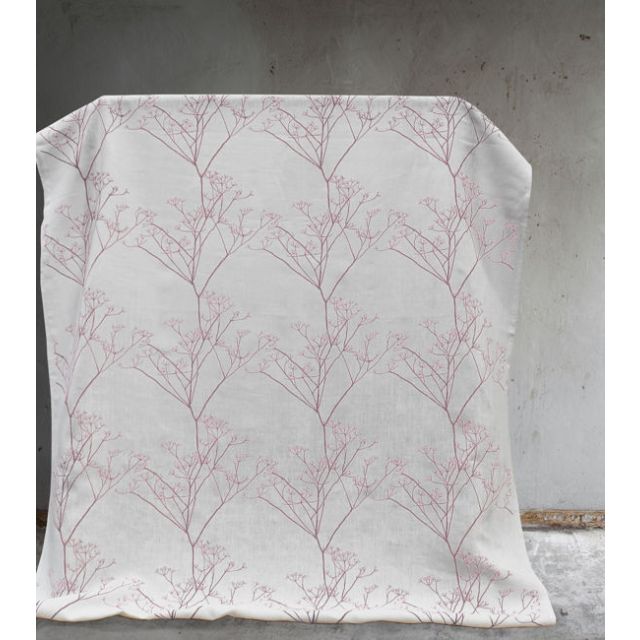 Cicely Dusty Pink - White curtain fabric, Pink botanical print