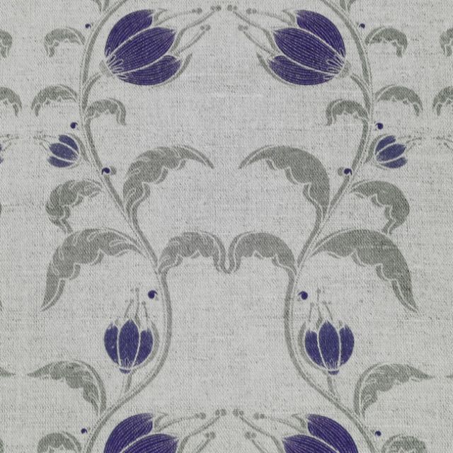 Dana Eggplant - Curtain fabric with purple / grey flower print