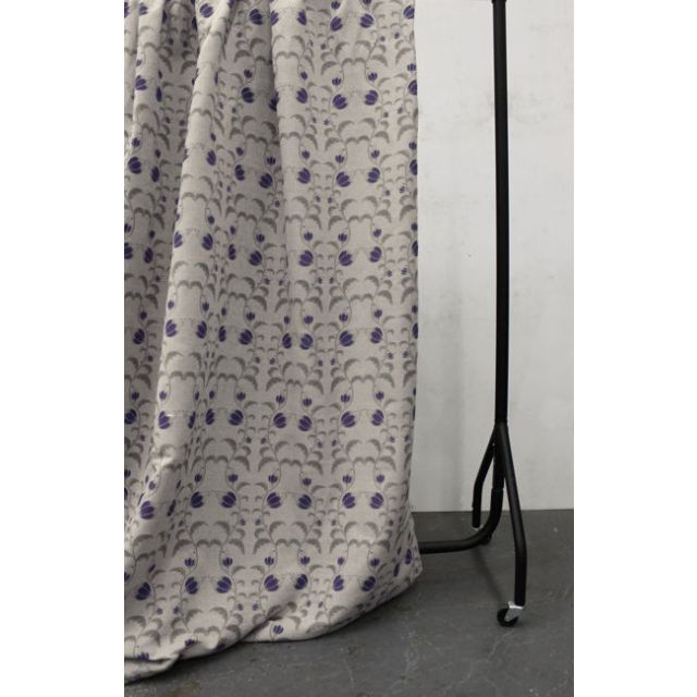 Dana Eggplant - Curtain fabric with purple / grey flower print