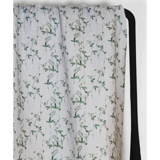 Estelle White - Curtain fabric White / Green and Grey floral print