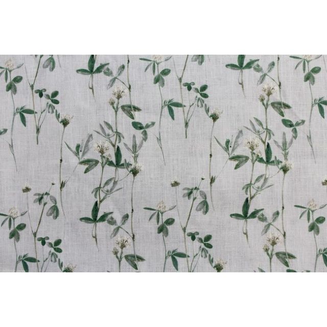 Estelle White - Curtain fabric White / Green and Grey floral print
