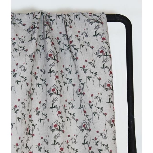 Esther Cherry - Natural fabric with Red and Grey floral print