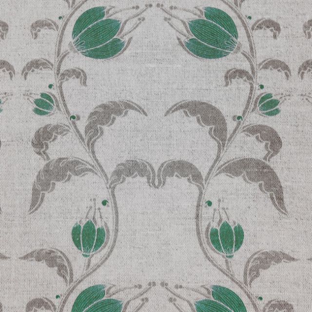 Dana Fern - Curtain fabric with green / grey flower print
