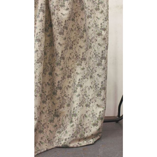 FlowerBliss Olive - Natural Linen Fabric with green and grey floral print