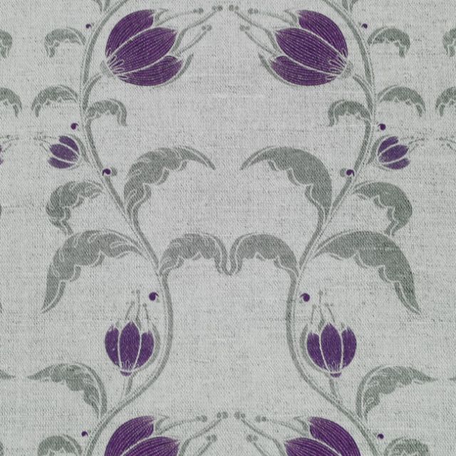 Dana Grape - Curtain fabric with purple / grey flower print
