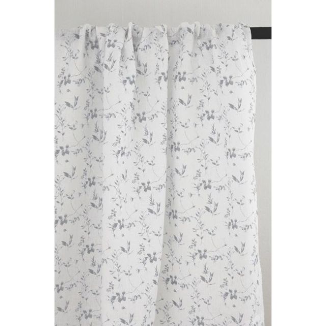 Flora Greige-WHT - White linen fabric with Grey botanical print