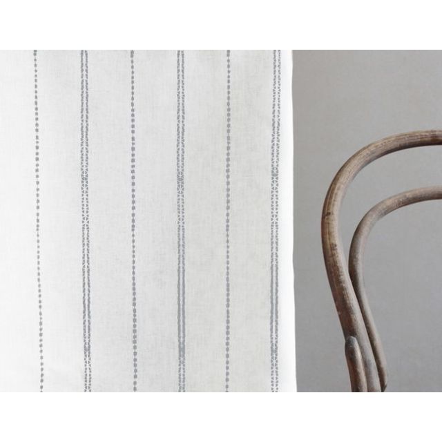 Inga Greige - White fabric with Grey decorative stripes, 100% Linen