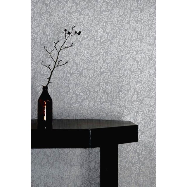 Lisbell Greige - Curtain fabric with Grey botanical print