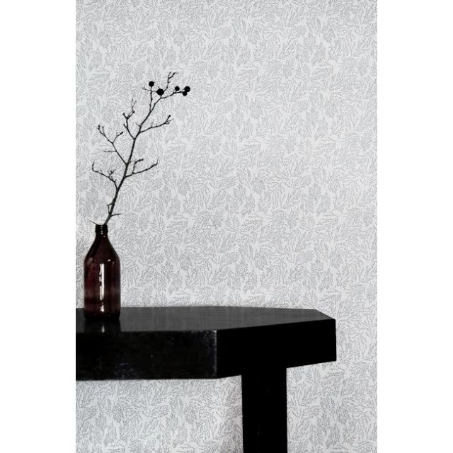 Lisbell Greige-WHT - White linen fabric with Grey botanical print