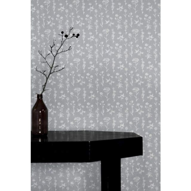 Madelin Greige - Curtain fabric with Grey floral print