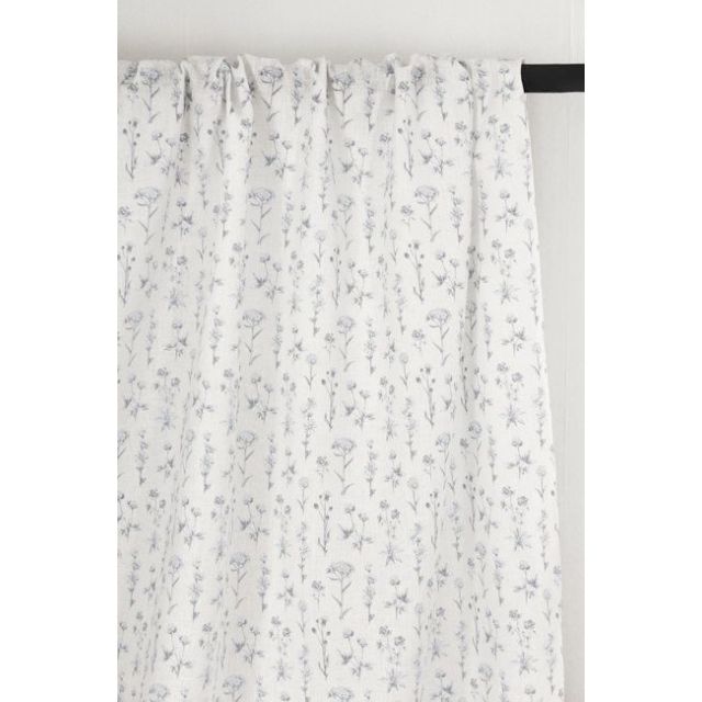 Madelin Greige-WHT - White linen fabric with Grey botanical print