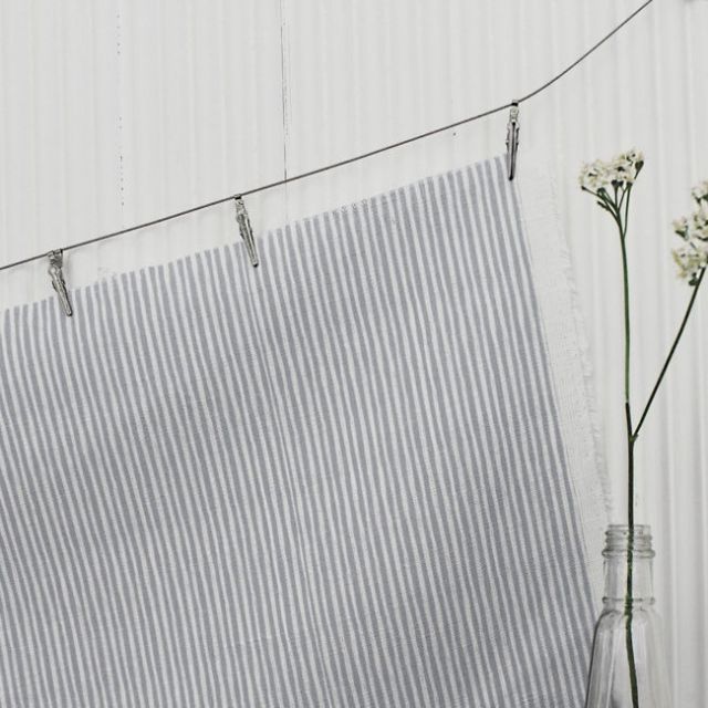 Maisa Greige - Linen curtain fabric, Grey stripes