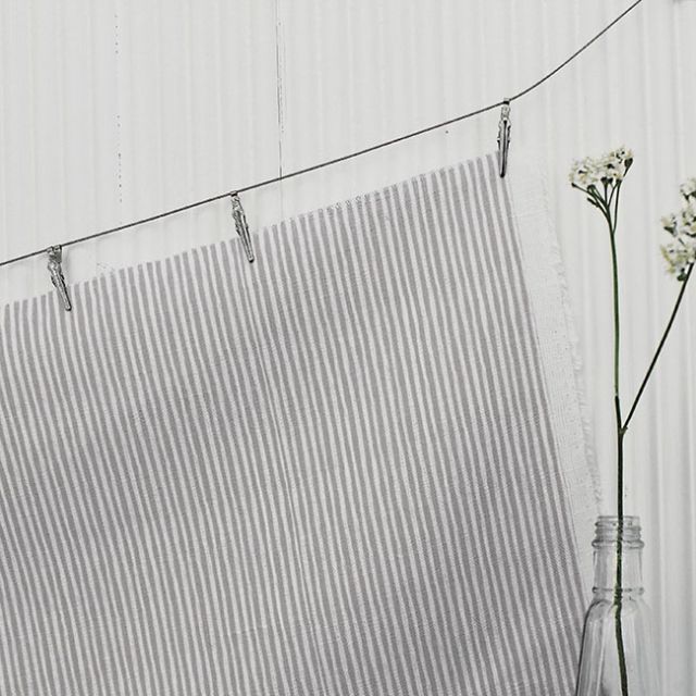 Maisa Grey Sand - Linen curtain fabric, Grey stripes
