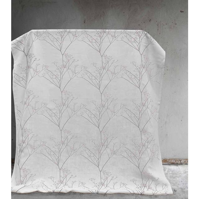Cicely Grey Sand - White linen fabric, Grey botanical print