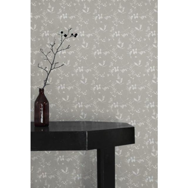 Flora Grey Sand - Curtain fabric with Grey botanical print