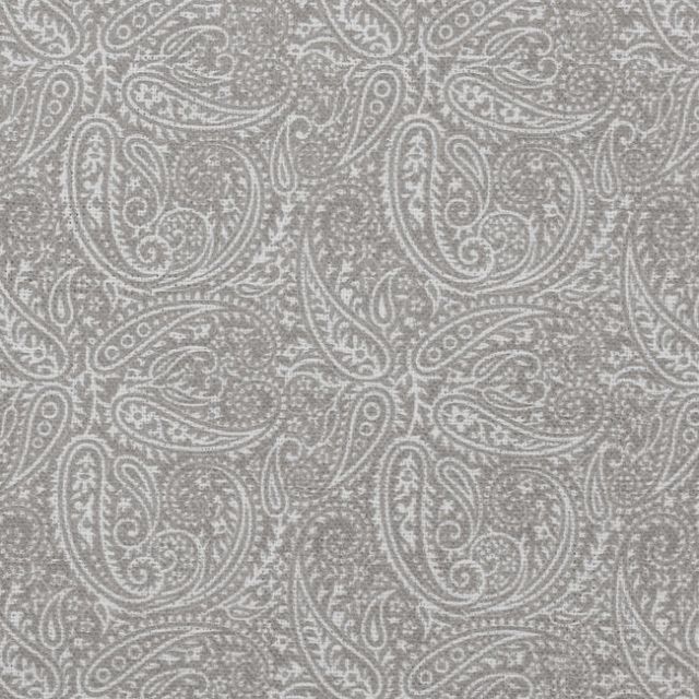 Gigi Grey Sand - White fabric with grey paisley print, 100% linen