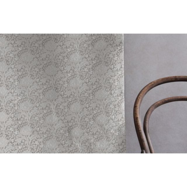 Katarina Grey Sand - White linen fabric with Grey floral print