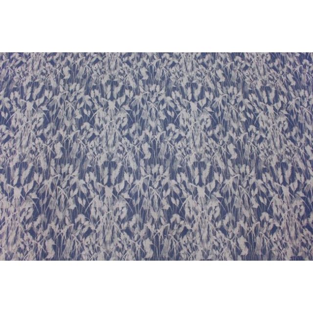 Hay Denim - Natural Linen Fabric with Blue botanical print