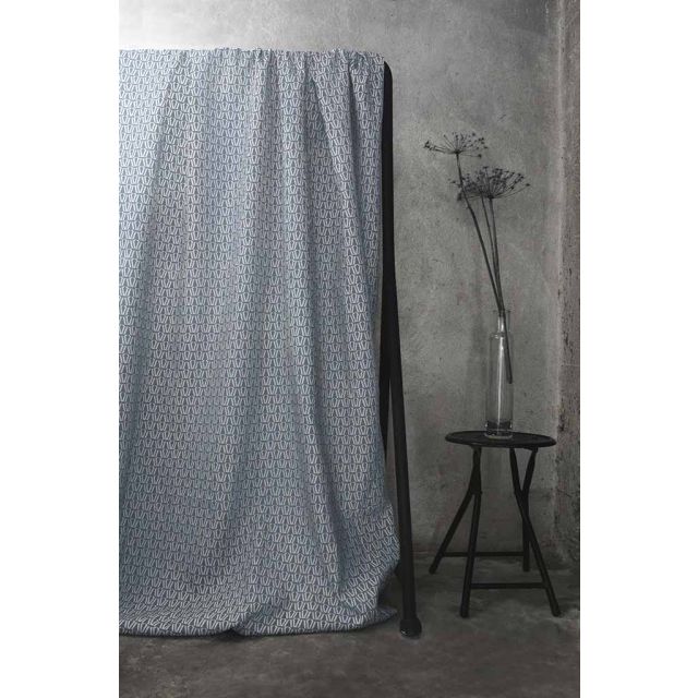 Ilva Agate Blue- White linen fabric, Blue contemporary print