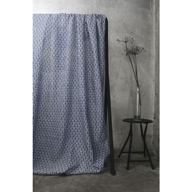 Ilva Ink- White linen fabric, Blue contemporary print