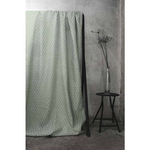 Ilva Sage - White linen fabric, Sage Green contemporary print
