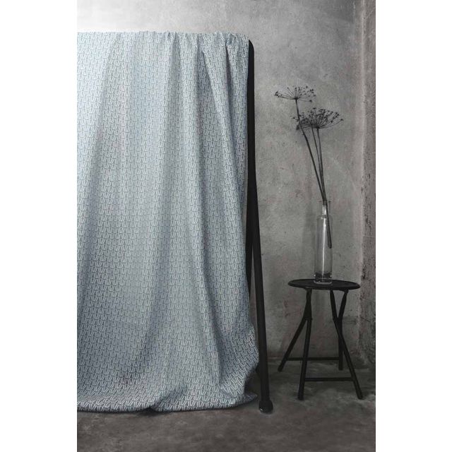 Ilva Shadow Blue- White linen fabric, Blue contemporary print
