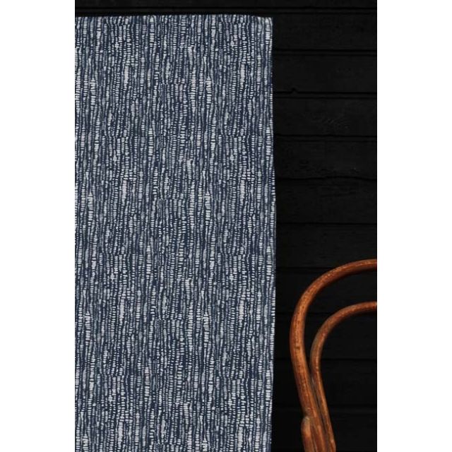 Dora-INV-WHT-Ink - White fabric with Blue Print Abstract Print, 100% Linen